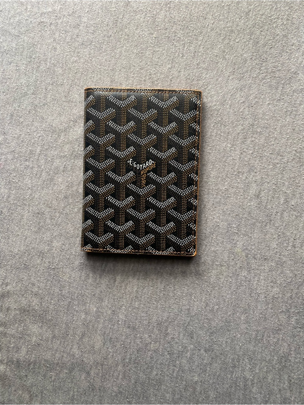 Goyard Black and Tan Card Holder with Signature Goyardine Pattern